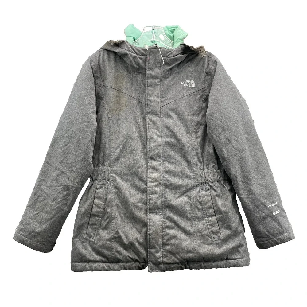 North Face Goose Down Hyvent 550 Puffer Jacket Girl's XL Fur Hood Outdoor Winter